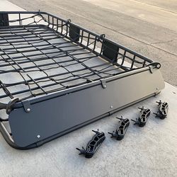 (New) $160 Universal Roof Rack Basket Set 64x39x6” Max 150Lbs, Includes (Cargo Net)
