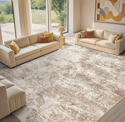 9x12 Washable Area Rug – Brown/Neutral Abstract Design