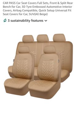 CAR PASS Car Seat Covers Full Sets, Front & Split Rear Bench for Car, 3D Tyre Embossed Automotive Interior Covers, Airbag Compatible, Quick Setup Univ