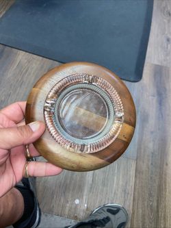 Vintage ashtray with walnut holder