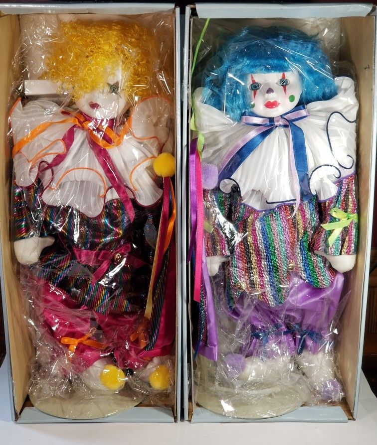 Betty Jane Carter Muscal Porcelain LILI Clown Dolls Way Down Yonder & Mardi NIB
