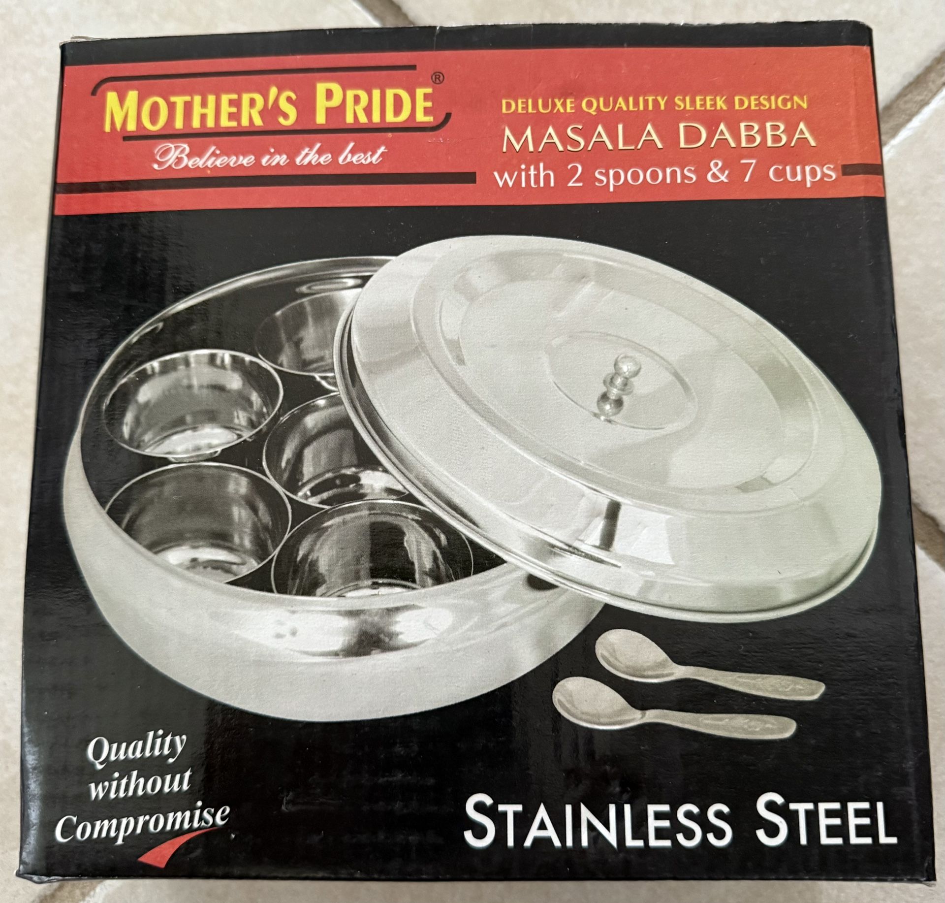New Stainless Steel Masala Dabba 2 Spoons 7 Cups
