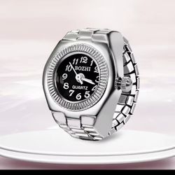 Vintage Black fully functioning silver round watch ring with adjustable band Unisex •Brand new •Great quality   