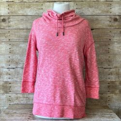 Liz Claiborne Weekend Pink Marled Cowl Neck Sweatshirt 3/4 Sleeve Womens XS