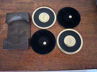 Black and Gold Monogram Coaster Set with Holder