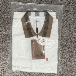 Burberry White Polo Shirt With Check Collar Design