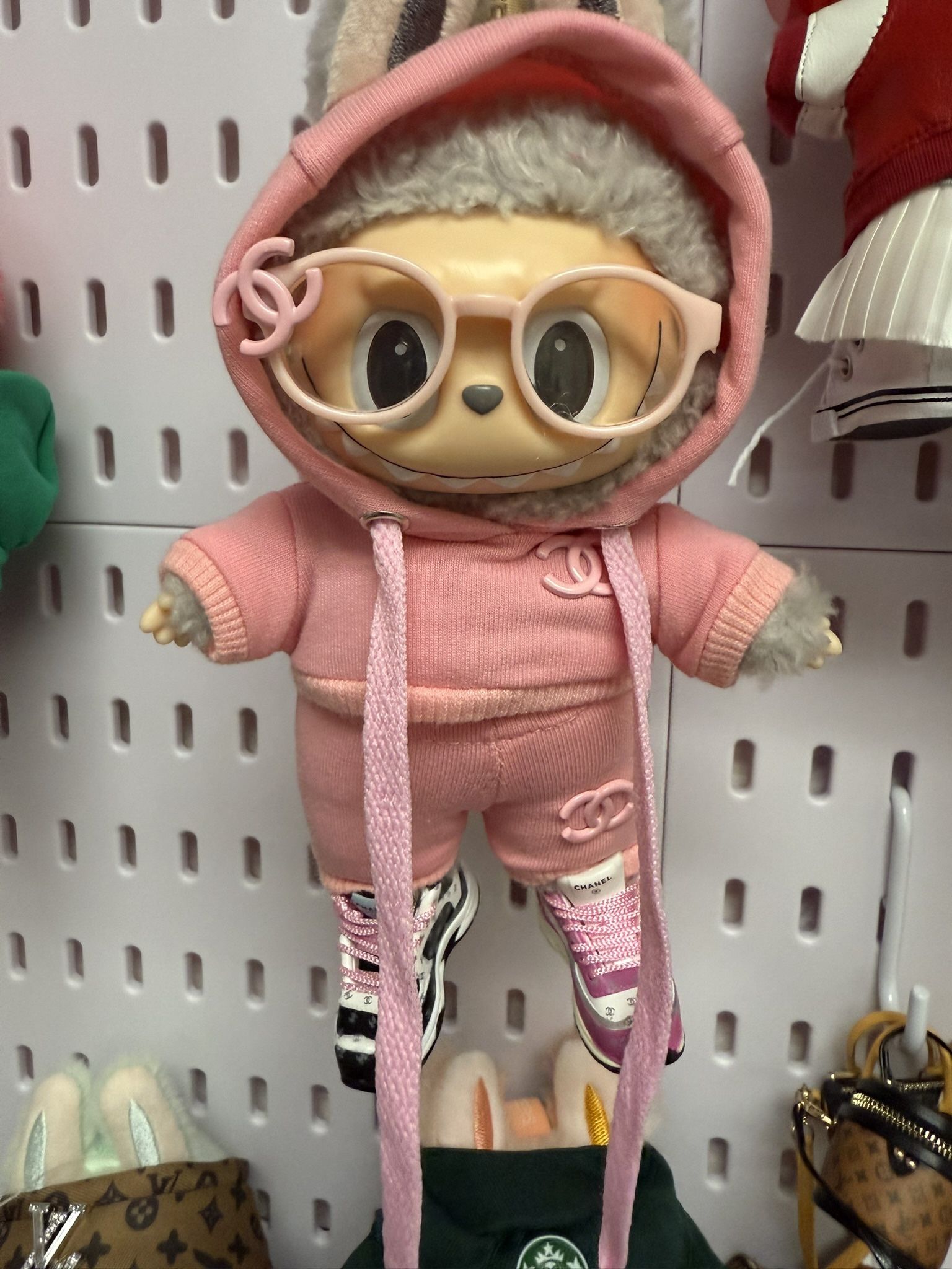 Labubu Pink Tracksuit Outfit + Glasses & Sneakers (Figure Not Included)