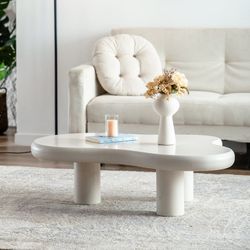 40” Ivory Cream Cloud / Minimalist Coffee Table (3 Legs) [NEW] **Retails for $300  <Simple Assembly>