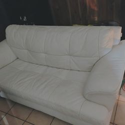 White Leather Sofa Couch Full Size 