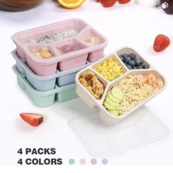 4 Pack Lunch Box Stackable  BPA FREE - Comes With Spoon, Fork And Chopstick 