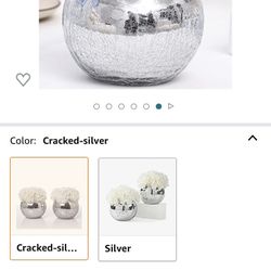 Set of Assorted Faux Flower Arrangement with Mercury Round Vase Silver Vase for Event's, Home Decoration Centerpiece Vase (Cracked-Silver, 2) 4.3 inch