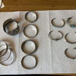 Lot Of Thirteen (13) Silver Mixed Style Bracelets