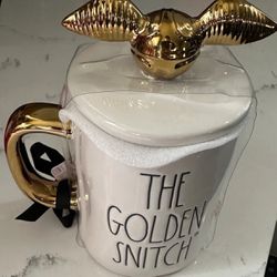 RAE DUNN Harry Potter "The Golden Snitch" Double Sided Mug With Topper