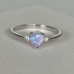 Pink Opal Heart 🩷💍 925 Sterling Silver Ring  Size 10