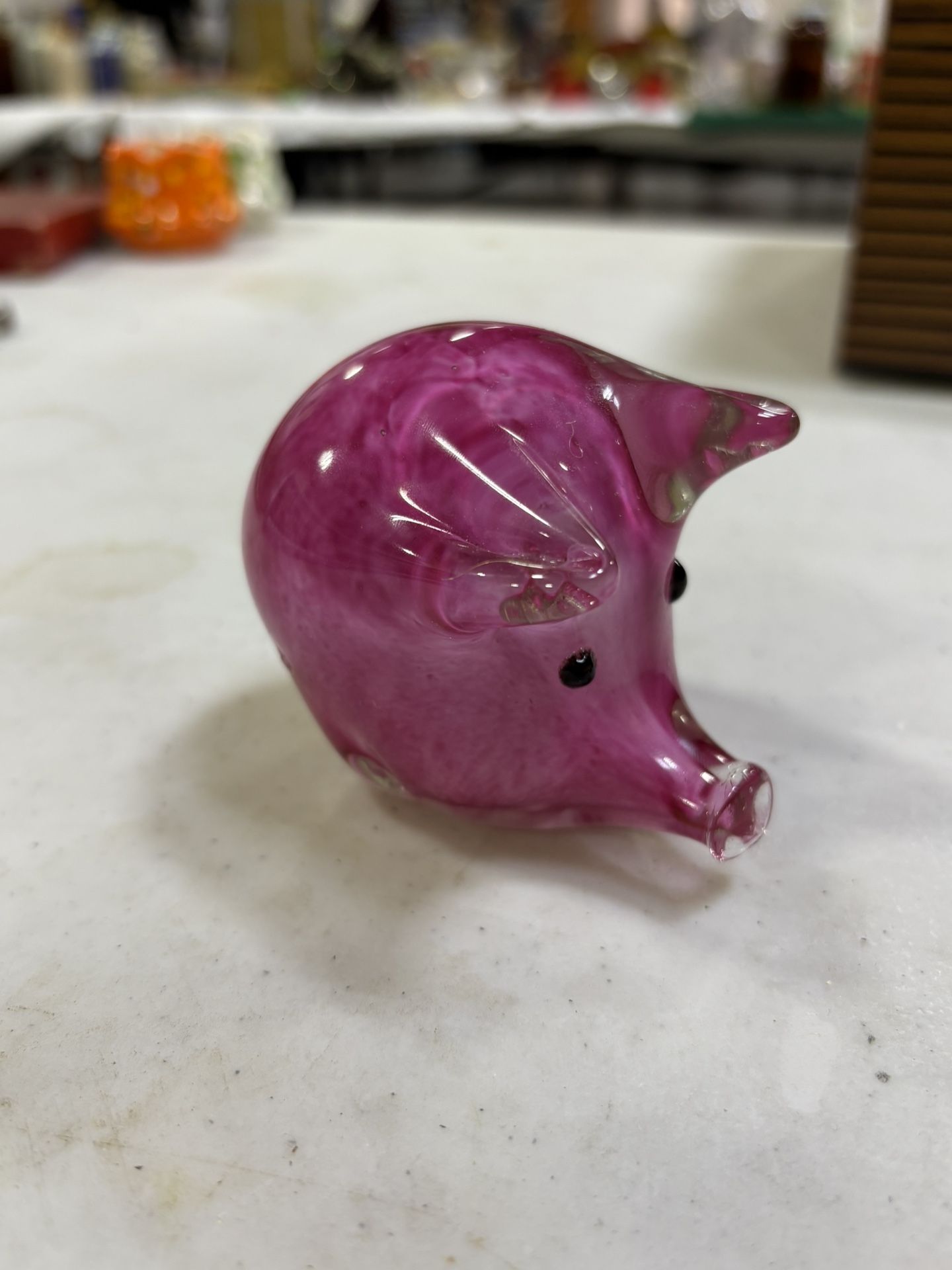 Vintage Blown Glass Pig Pink Paperweight 