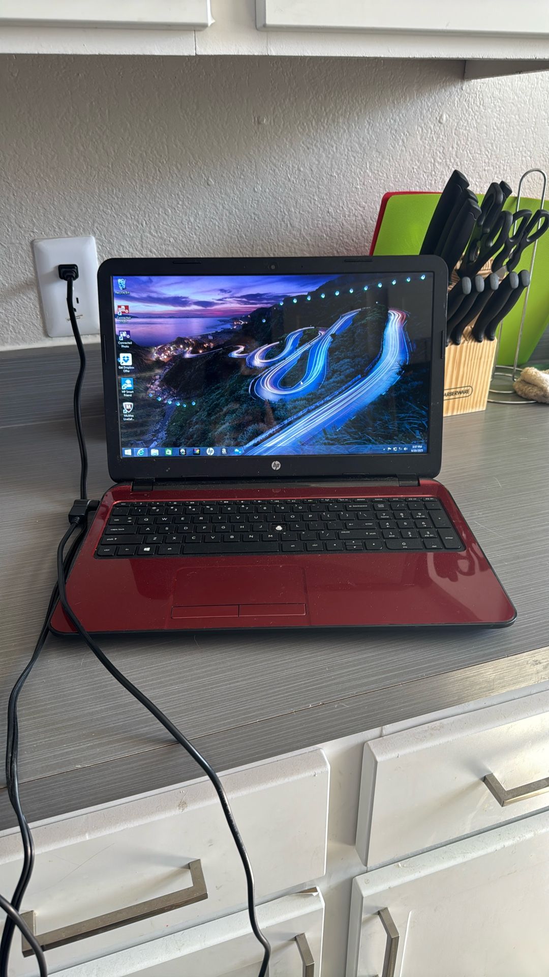 Red HP laptop 