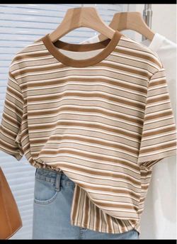 Brown and White Striped T-Shirt