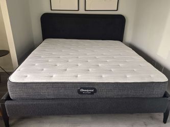 π₯ Black & Gray Upholstered Fabric Brand New King & Queen Size Platform Bed Frame - Opt Mattress & Box Spring