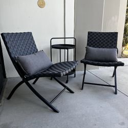 New In Box 3 PCs Outdoor Patio 2 Chair And Rolling Cart Table Wicker Furniture Set 