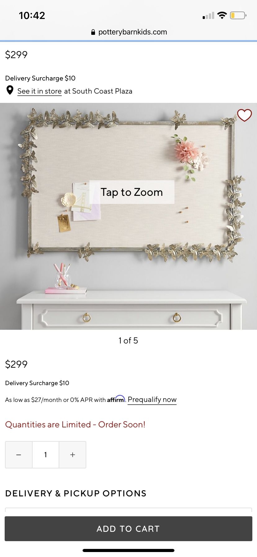 Pottery Barn Kids Monique Lhuillier Pinboard for Sale in Moreno Valley