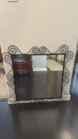 Square Wall Mirror with Wrought Iron Scroll Frame
