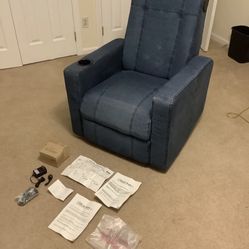 Pottery Barn Teen Denim X Rocker Bluetooth Video Gaming Chair Compact Recliner