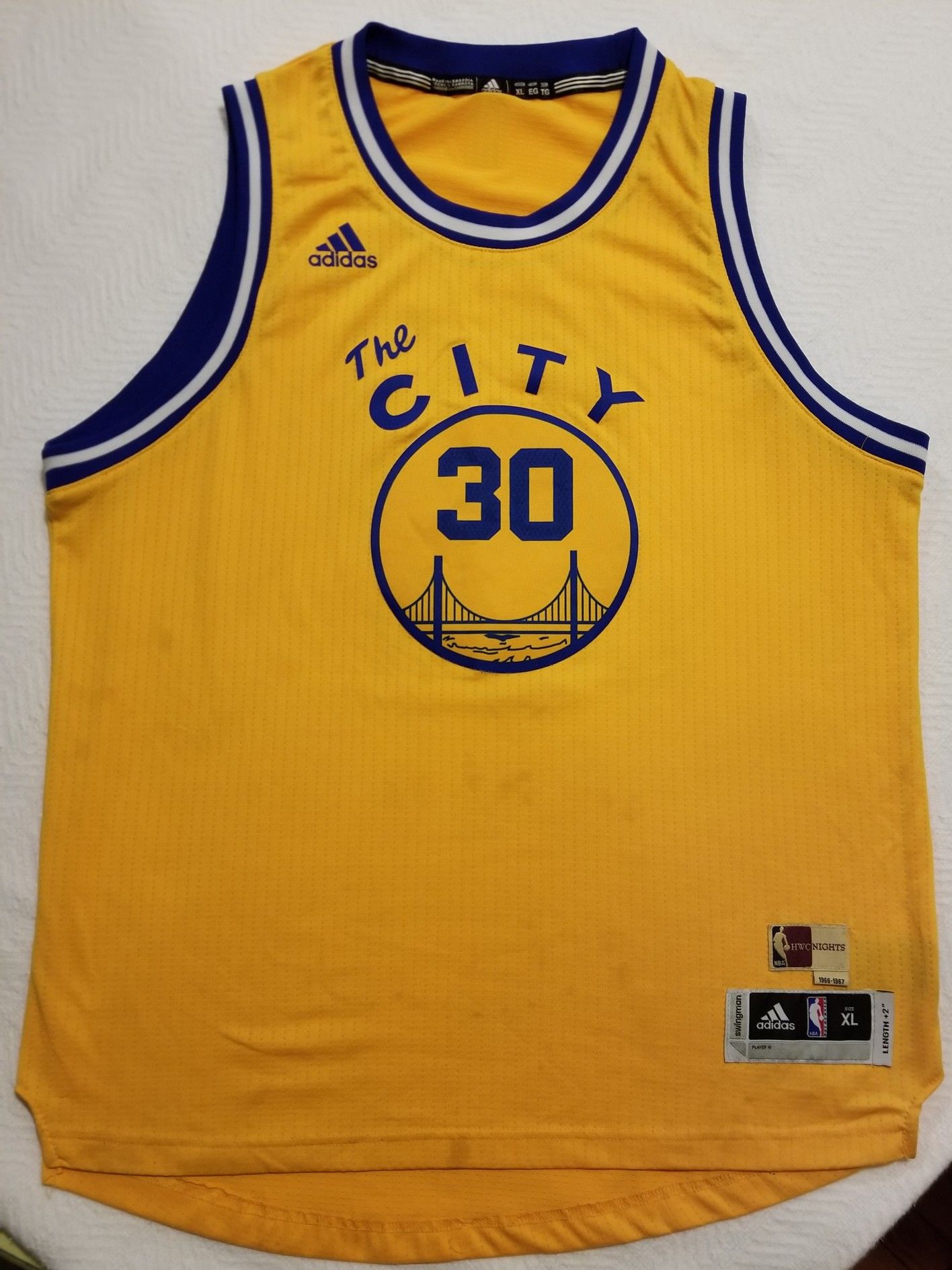 Adidas Stephen Curry Golden State Warriors Gold Hardwood Classic Nights Player Swingman Jersey 1966-1967
