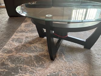 Round Glass Top Coffee Table Dark Wood Base
