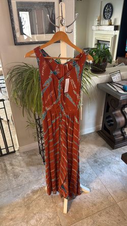 Long light breezy rust/blue dress