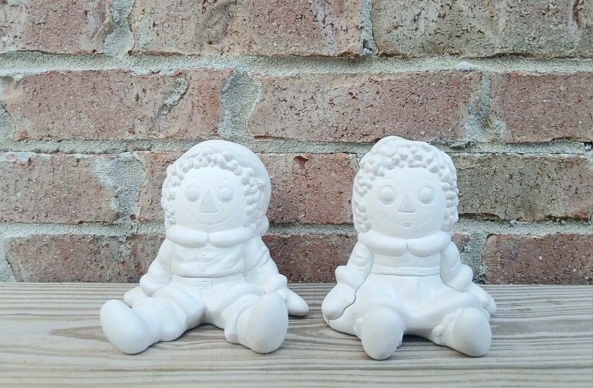Vintage Bobbs Merrill (Blank) Ceramic Raggedy Ann & Andy Figurines