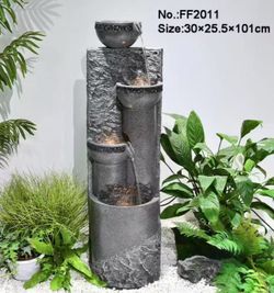 2011 Outdoor Water Fountai Warm LED Glow, Peaceful Water Sound, Natural Stone-Look Resin, Space-Saving Vertical Profile, Home, Patio & Garden Décor