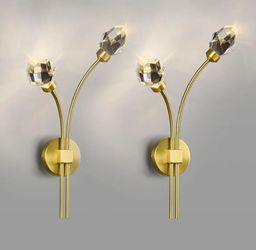 (Brand New in Box)
Modern Gold Wall Sconce Set of Two 4000K LED Wall Sconce Light Fixture Luxury Crystal Wall Light for Living Room Bedroom Bathroom