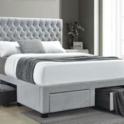 Grey King Bed Frame With Mattress 