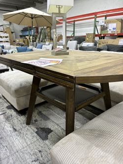 Wood Parquetry Drop-Leaf Dining Table
