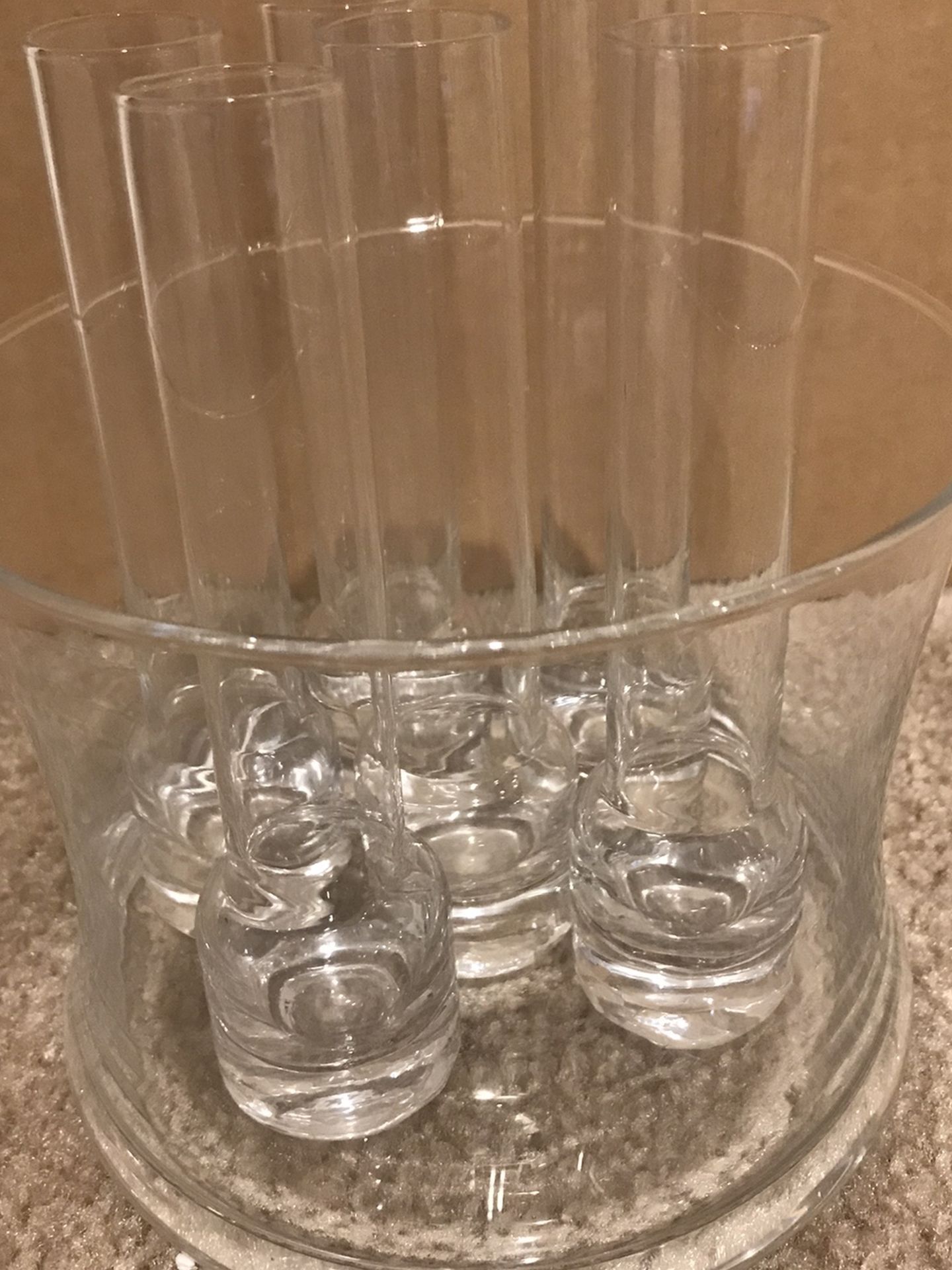 Vintage Vodka Chiller With Ice Bucket And 6 Tube Shooter Glasses