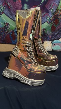 Club Exx x Dolls Kill Holographic Platform Boots