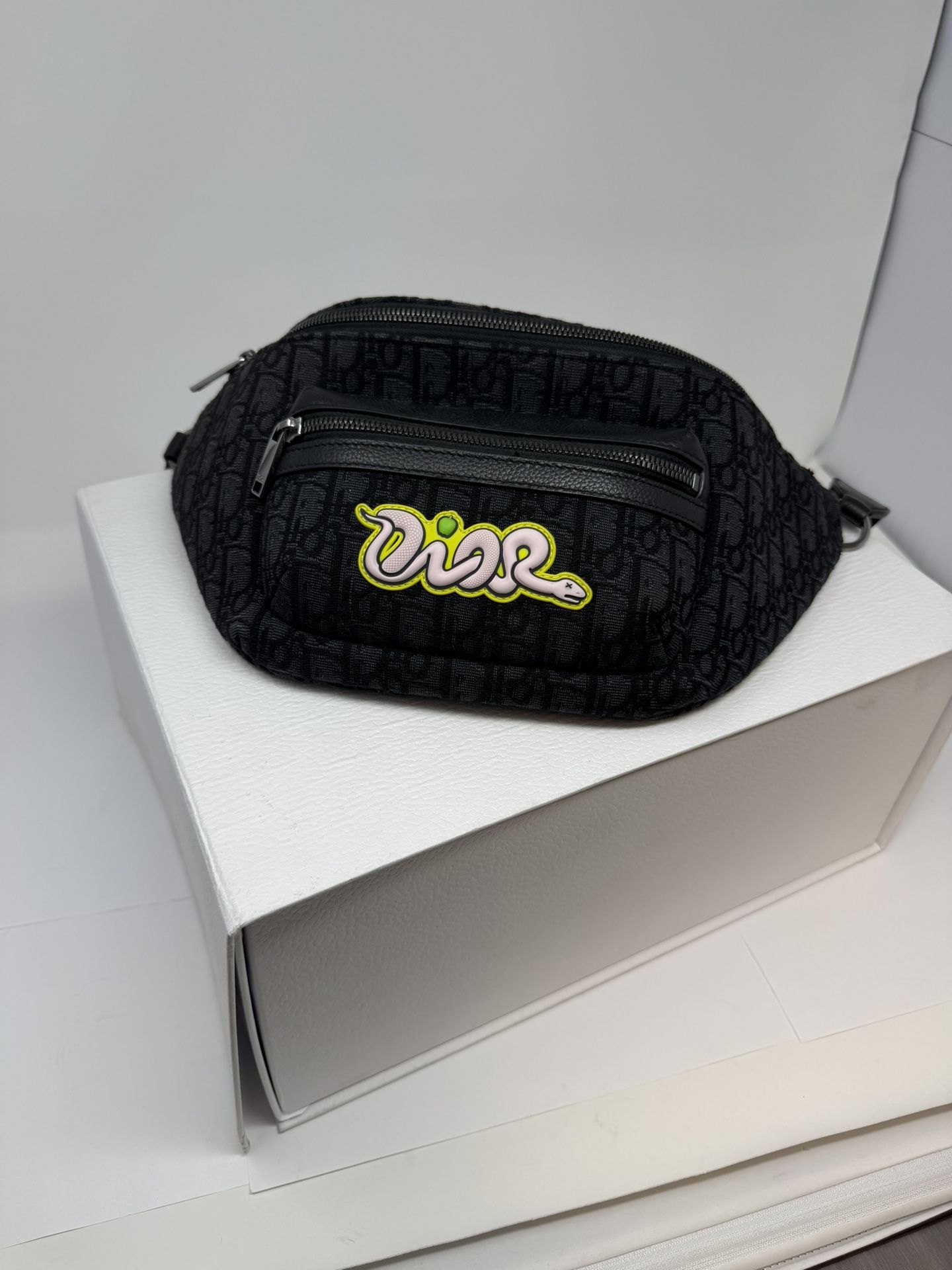 Dior x KAWS Rider 2.0 Belt Bag Black Dior Oblique Jacquard and Black Grained Calfskin