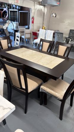 Dark Wood Dining Table Set with 6 Chairs