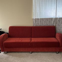 2 Red Sleeper Sofa w/ Storage – Modern Look – Clean (Discounted for Minor Wear)
