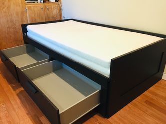 IKEA BRIMNES Double-Sized Daybed, Large Drawers with Mattress & Washable Cover