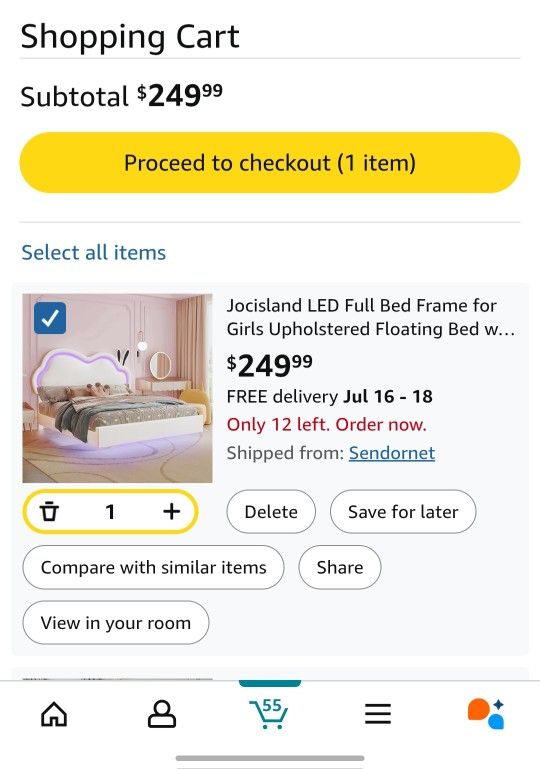 Full Bed Frame for Girls Upholstered Floating