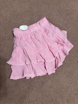 New medium pink ruffle short stretchy skirt Lolita alt emo cottage c