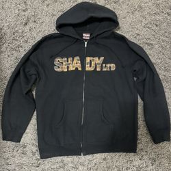 Shady LTD Zip Up Hoodie Sweatshirt Sz Large Black Brick Letter
