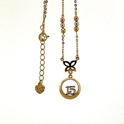 14K Solid Tri Color Italian 15 Años Quinceañera Chain Necklace Gargantilla 18”