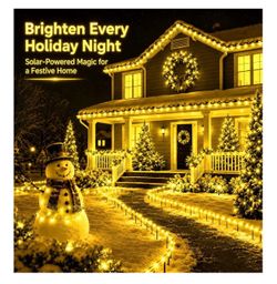 NEW IN BOX 39FT Solar Rope Lights,IP65 100 LEDs Lights for Patio Garden IP65 Waterproof, Auto On/Off, Warm White Glow,8 Lighting Modes Design for Tre