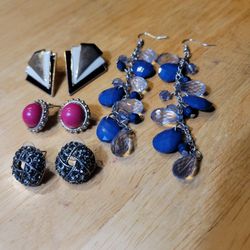 Four Pairs Pierced Earrings Lot