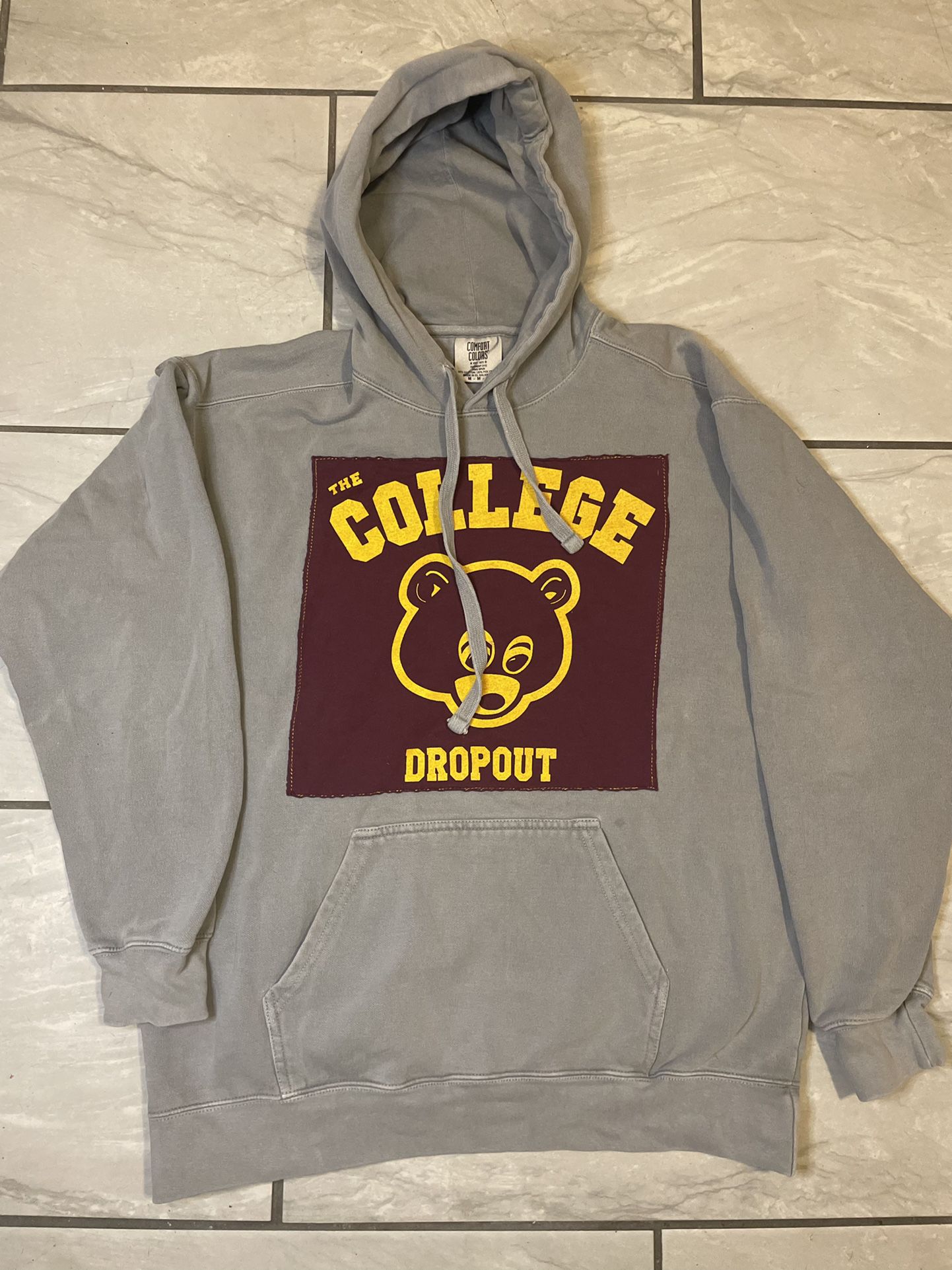 Kanye West College Dropout Medium Gray Hoodie Sweatshirt Big Patch Stitch