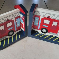 Kids Firetruck Bookends Boys Room Decor 