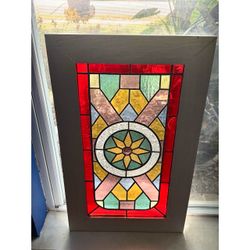 Stained Glass Window Reclaimed Salvaged Victorian Design Star Vintage Arts Crafts