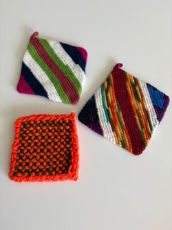 Vintage-Style Handmade Woven Potholders / Hot Pads (Set of 3)